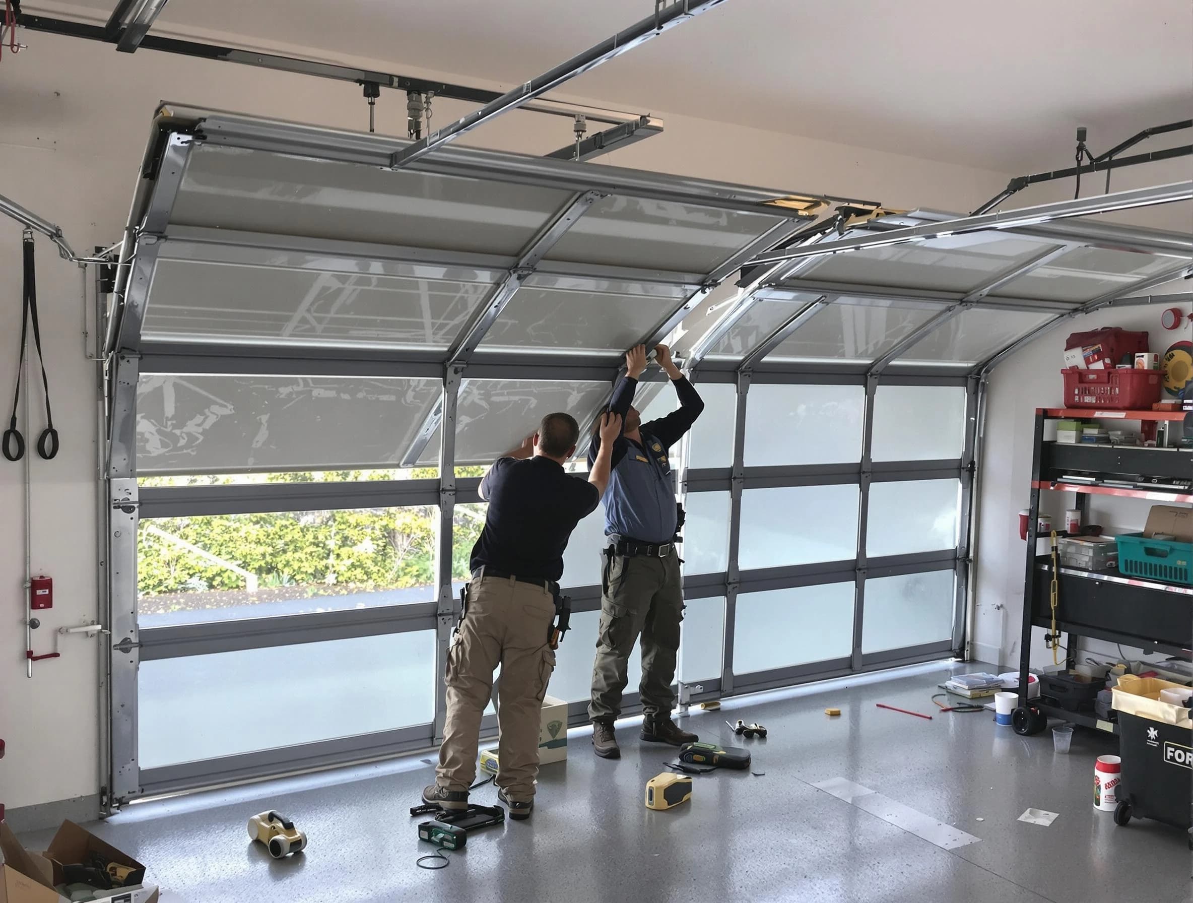 Lithia Springs Garage Door Repair expert performing precise panel replacement on Lithia Springs garage door