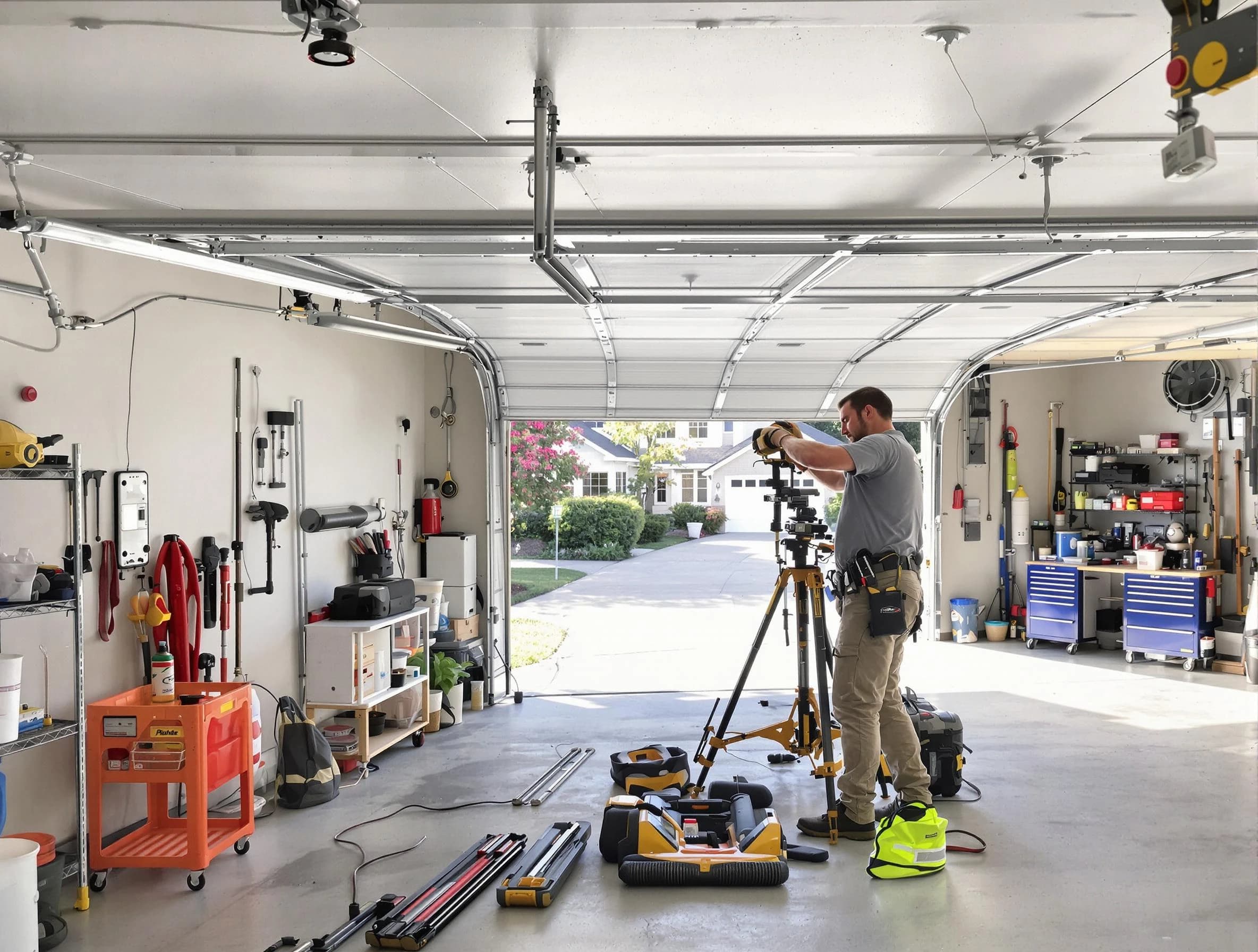 Lithia Springs Garage Door Repair specialist performing laser-guided track alignment in Lithia Springs