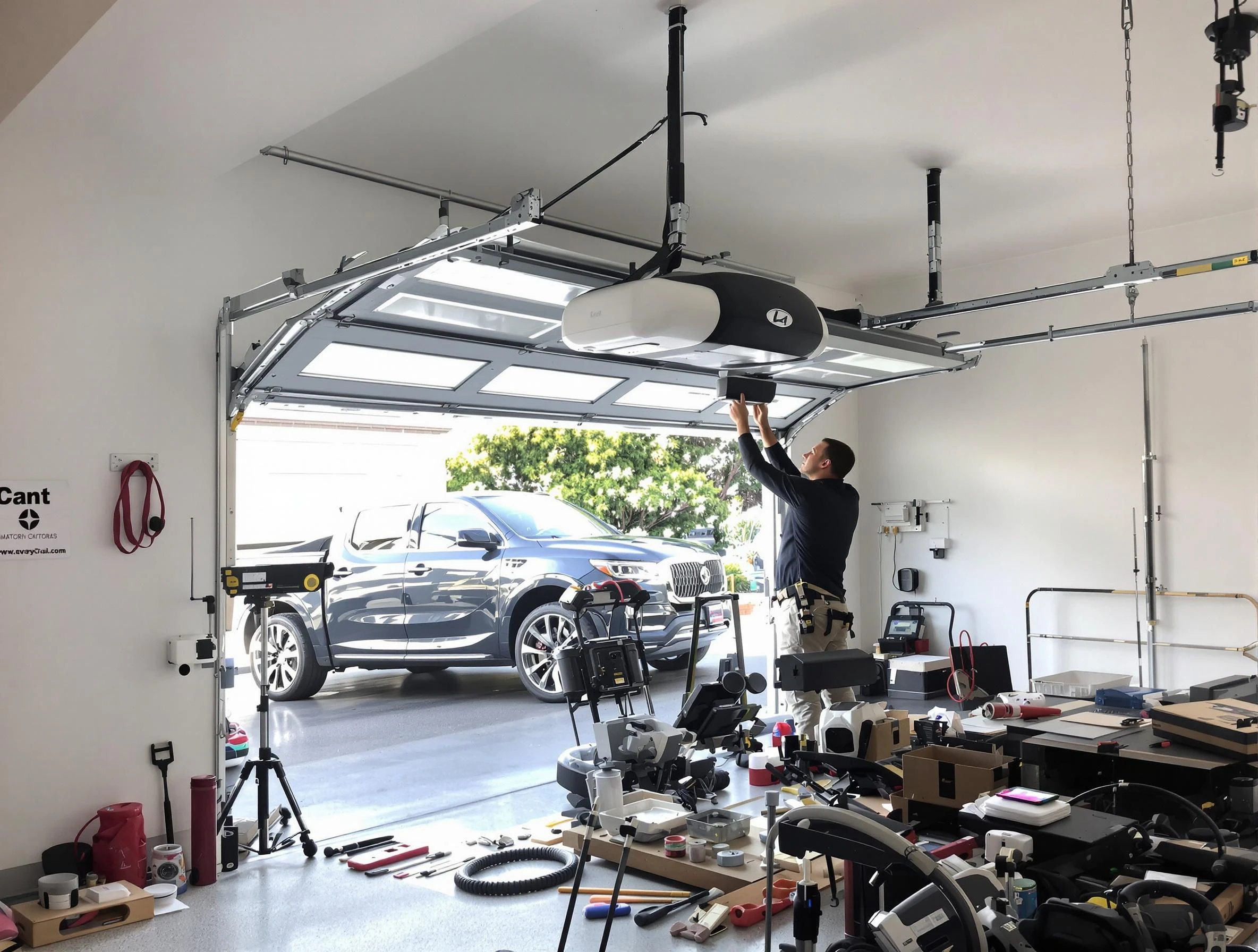 Lithia Springs Garage Door Repair specialist installing smart garage door opener system in Lithia Springs home